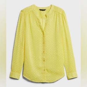 Banana Republic Yellow Drapey Classic Textured Blouse